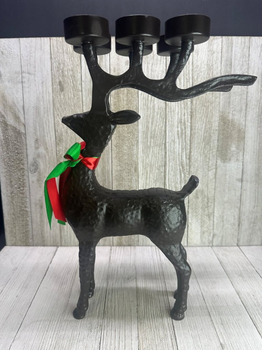 Vtg Christmas Metal Reindeer Votive Tealight Candle Holder Holiday 13.5" Tall